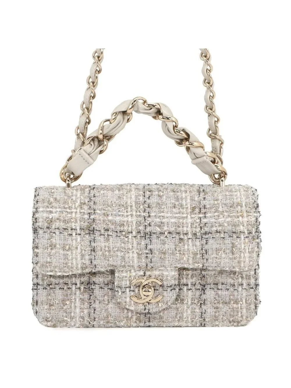 Chanel Chain Shoulder Bag CC Logo Quilted Single Flap Tweed